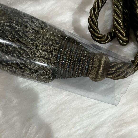 NEW Pottery Barn Seville Set 2 Tassel Drapery Tie Back + Hook Lichen Green NWT - Picture 11 of 15